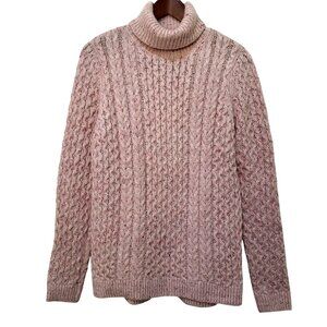 Lands End Womens S Marled Chunky Cable-Knit Turtleneck Sweater Light Pink NWOT